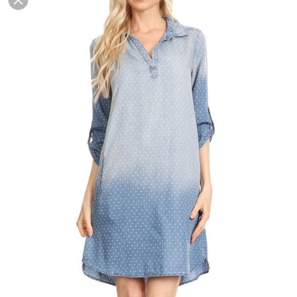 Luxology denim dot shift dress